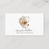 Nurse Caregiver Floral Stethoscope Business Card Visitekaartje (Voorkant)