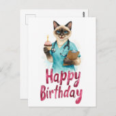 Nurse Cat with Cake and text Happy Birthday  Briefkaart (Voorkant / Achterkant)