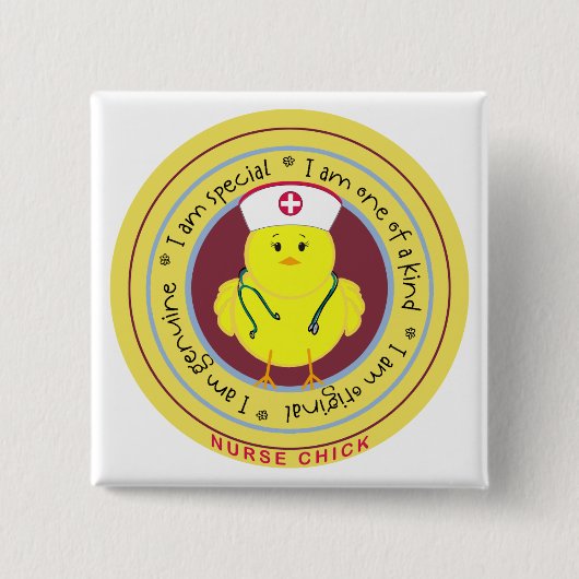 Nurse Chick Vierkante Button 5,1 Cm (Voorkant)