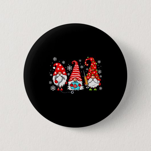 Nurse Christmas Gnomes Xmas Scrub Top Er Rn Nursin Ronde Button 5,7 Cm (Voorkant)