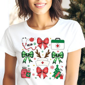 Nurse Christmas Medical Holiday Coquette Bows Tri-Blend Shirt