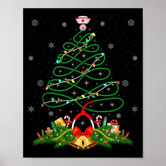 Nurse Christmas Scrub Tops Nursing Stethoscope Xma Poster (Voorkant)