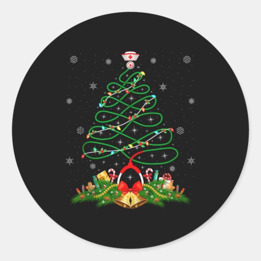 Nurse Christmas Scrub Tops Nursing Stethoscope Xma Ronde Sticker (Voorkant)