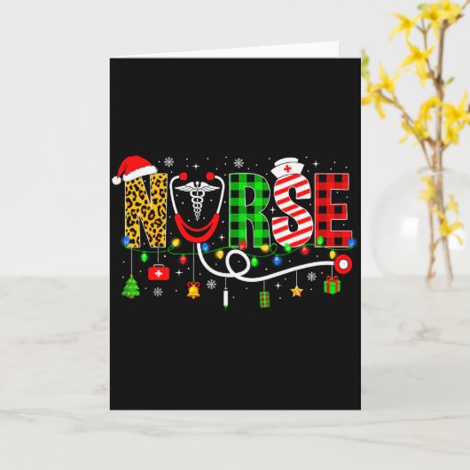 Nurse Christmas Stethoscope Nurses Xmas Pajamas Gi Kaart (Gele Bloem)