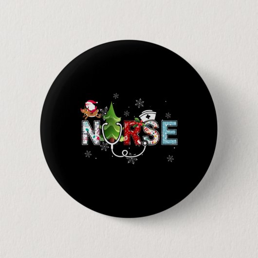 Nurse Christmas Stethoscope Nurses Xmas Pajamas Pj Ronde Button 5,7 Cm (Voorkant)