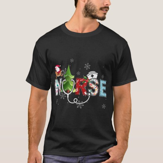 Nurse Christmas Stethoscope Nurses Xmas Pajamas Pj T-shirt (Voorkant)