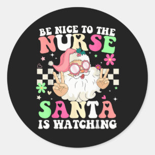 Nurse Christmas T-shirt - Wees aardig voor de verp Ronde Sticker
