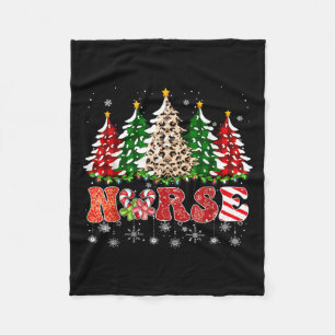 Nurse Christmas Tree Leopard Buffalo Plaid Red Gre Fleece Deken
