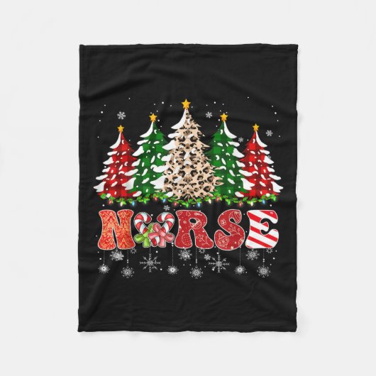 Nurse Christmas Tree Leopard Buffalo Plaid Red Gre Fleece Deken (Voorkant)