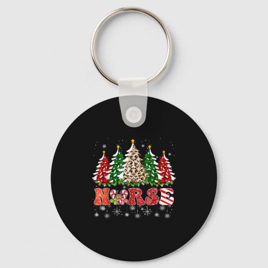 Nurse Christmas Tree Leopard Buffalo Plaid Red Gre Sleutelhanger (Voorkant)