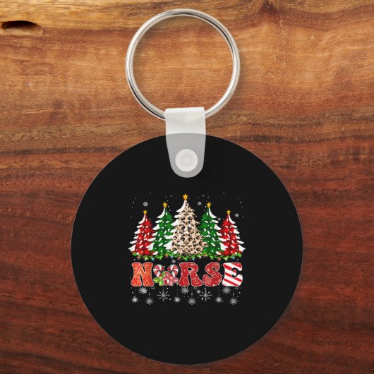 Nurse Christmas Tree Leopard Buffalo Plaid Red Gre Sleutelhanger (Voorkant)