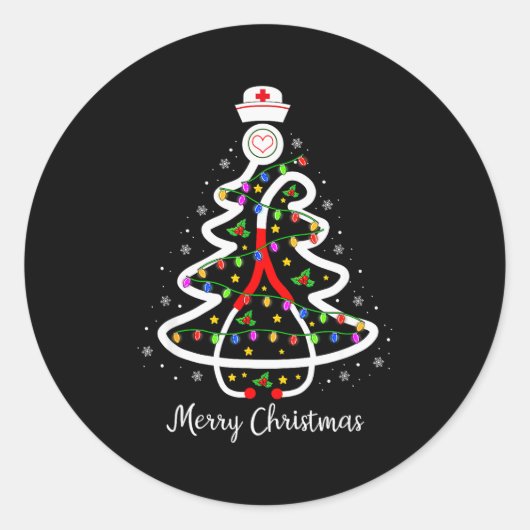 Nurse Christmas Tree Shirt Stethoscope Nursing Nic Ronde Sticker (Voorkant)
