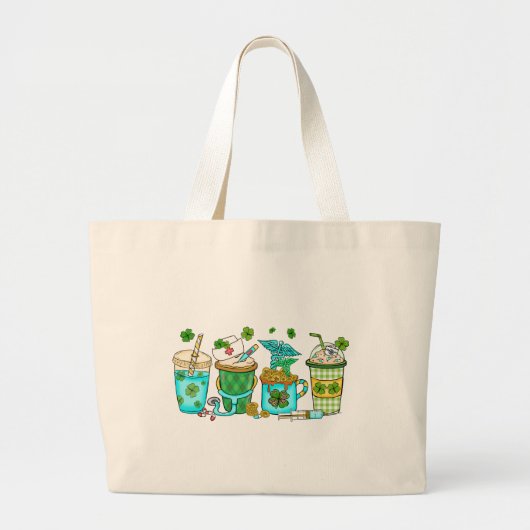 Nurse Coffee Lover St Patrick's Grote Tote Bag (Voorkant)