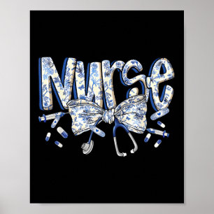 Nurse Coquette Bow Blue Stethoscope Nursing Medica Poster