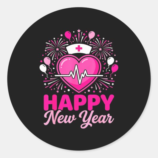 Nurse Crew Heartbeat Nye Countdown Party Year Happ Ronde Sticker (Voorkant)