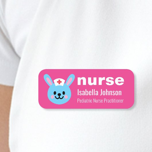 Nurse Custom Name Cute Rabbit Pink Naamplaatje