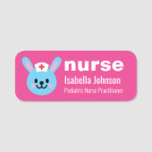 Nurse Custom Name Cute Rabbit Pink Naamplaatje (Voorkant)