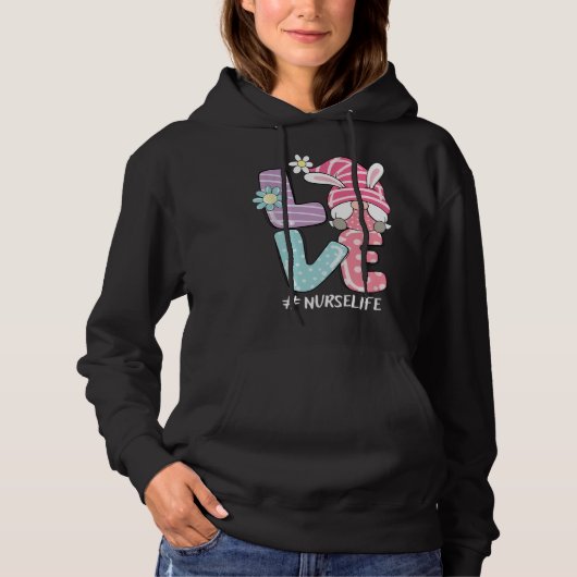 Nurse Cute Gnome Bunny Love  Easter Day Christians Hoodie (Voorkant)