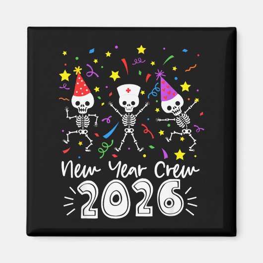 Nurse Dancing Skeleton New Year Crew 2026 Funny Er Magneet (Voorkant)