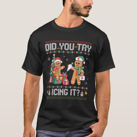 Nurse Did You Try Icing It Christmas Retro Gingerb T-shirt (Voorkant)