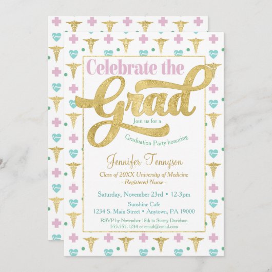 Nurse Doctor Afstuderen Uitnodiging Roze LPN RN (Voorkant / Achterkant)