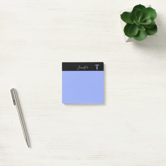 Nurse Doctor Pastel Blue Modern Caduceus Naam Post-it® Notes (Kantoor)