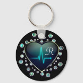 Nurse EKG hart en juweel Sleutelhanger (Voorkant)