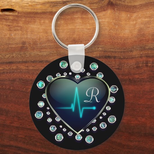 Nurse EKG hart en juweel Sleutelhanger (Voorkant)