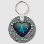 Nurse EKG hart en juweel Sleutelhanger (Voorkant)