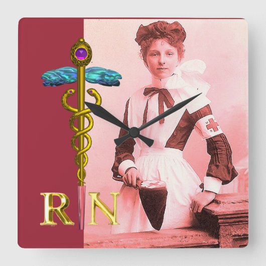  NURSE en Gold Caduceus NR Emblem Vierkante Klok (Voorkant)