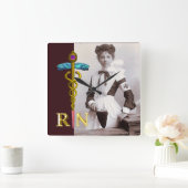  NURSE en Gold Caduceus NR Vierkante Klok (Huis)