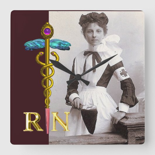  NURSE en Gold Caduceus NR Vierkante Klok (Voorkant)