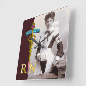  NURSE en Gold Caduceus NR Vierkante Klok (Hoek)