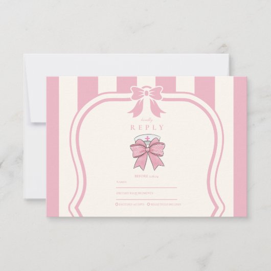 Nurse Fancy Coquette Roze Bow Afstuderen RSVP Kaartje (Voorkant)