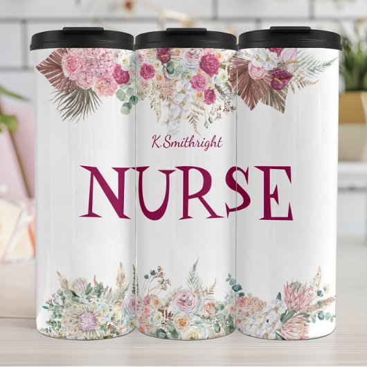 Nurse Floral Elegance Watercolor Borders Thermosbeker