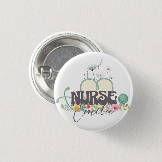 Nurse Floral Garden Your Name Ronde Button 3,2 Cm (Voorkant /achterkant)