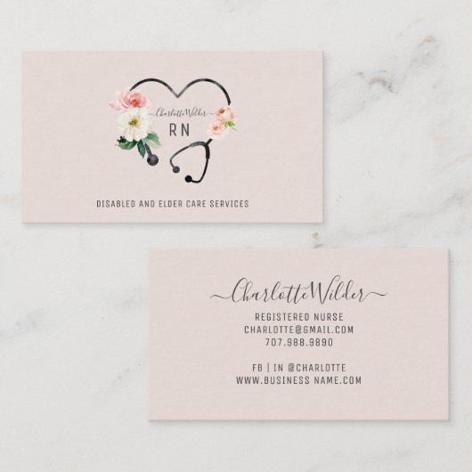 Nurse Floral Stethoscope Visitekaartje (Voorkant / Achterkant)