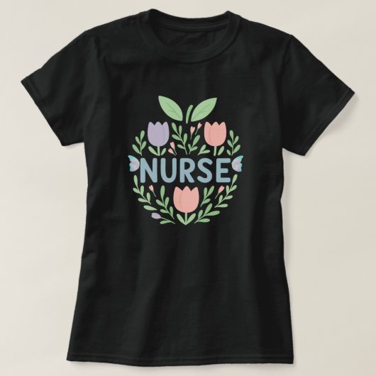 Nurse Floral Tulip Design T-shirt (Design voorkant)