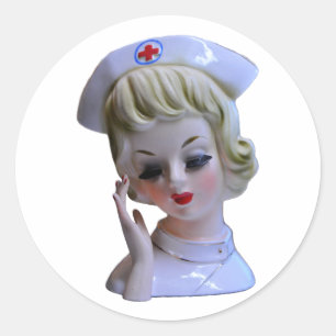 Nurse Front Line Hero Caregiver Lady Head Vase Ronde Sticker
