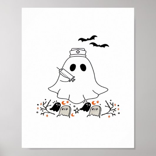 Nurse Ghost Schattige Halloween Design Classic T-s Poster (Voorkant)