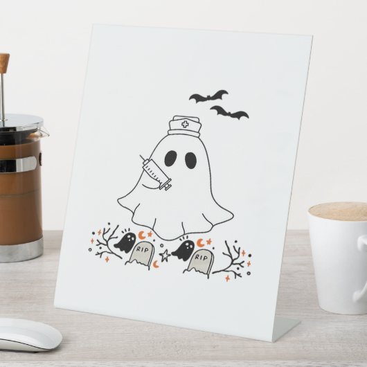 Nurse Ghost Schattige Halloween Design Classic T-s Reclamebord Met Voetstuk (Insitu)