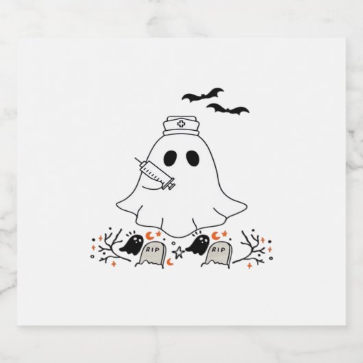 Nurse Ghost Schattige Halloween Design Classic T-s Sparkling Wijnetiket (Enkel label)