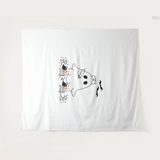 Nurse Ghost Schattige Halloween Design Classic T-s Wandkleed (Voorkant (horizontaal))