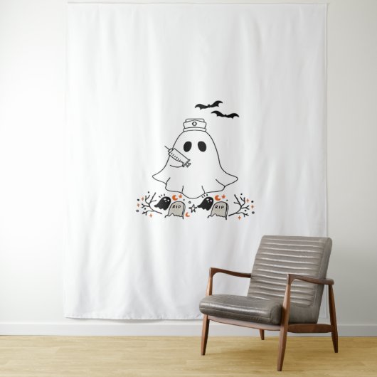 Nurse Ghost Schattige Halloween Design Classic T-s Wandkleed (In situ)
