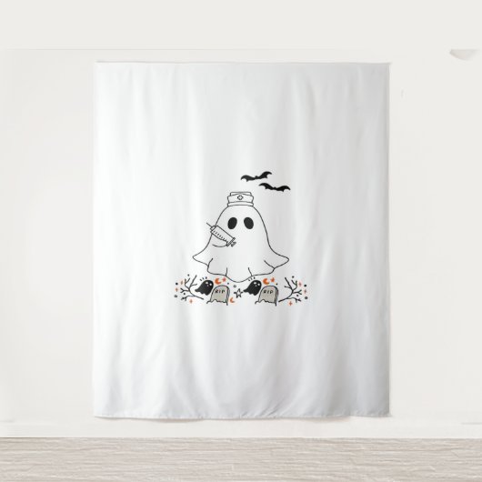 Nurse Ghost Schattige Halloween Design Classic T-s Wandkleed (Voorkant)