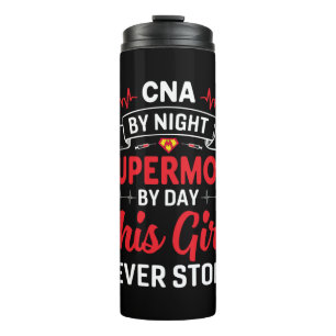 Nurse Gift CNA van nachtelijke supermoeder Thermosbeker