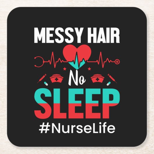 Nurse Gift Messy Hair Sleep Kartonnen Onderzetters (Voorkant)