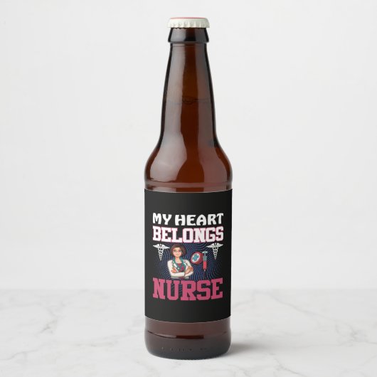 Nurse Gift | My Heart Belongs Nurse Bier Etiket (Voorkant)