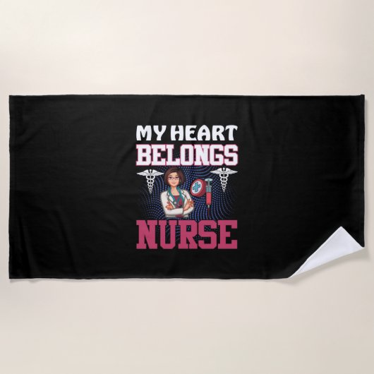 Nurse Gift | My Heart Belongs Nurse Strandlaken (Voorkant)