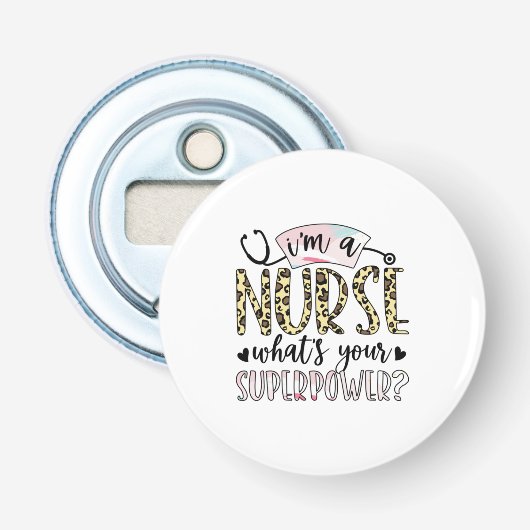 Nurse Gift | Proud Super Nurse Button Flesopener (Voorkant)